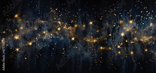  a dark blue background with gold stars and sparkles on the left side of the image and on the right side of the image.