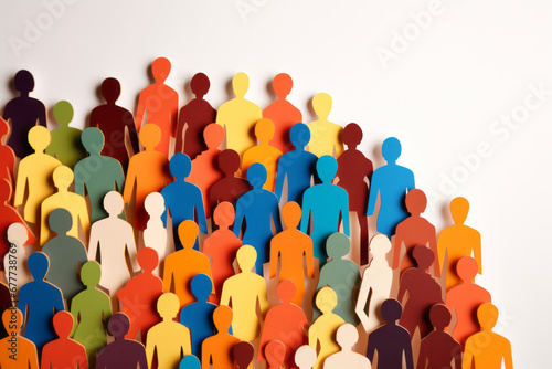 Paper cut out of a large crowd of people standing together. Diverse community and teamwork concept
