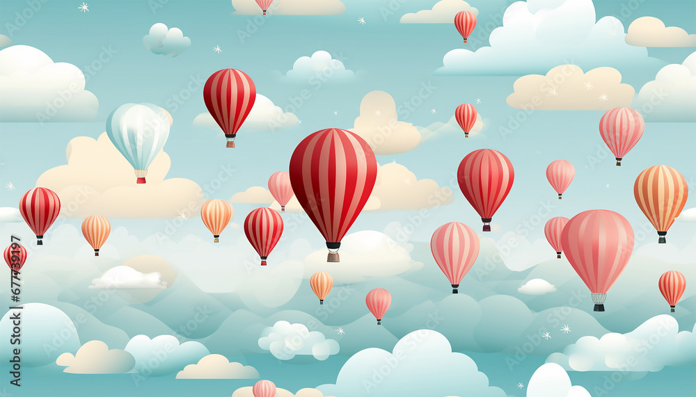 Cute pastel colored Boho seamless pattern with hot air balloons and clouds. Hand drawn balloon in the sky.Pastel neutral shades. Cute baby background. Funny decor for nursery, textiles, clothing, Cute pastel colored Boho seamless pattern with hot air balloons and clouds. Hand drawn balloon in the sky.Pastel neutral shades. Cute baby background. Funny decor for nursery, textiles, clothing,
