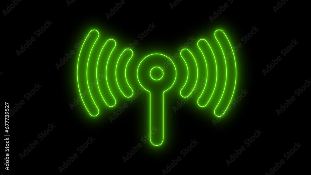 neon glowing mobile, computer, tower network icon on black background. neon glowing mobile, computer, tower network icon on black background.