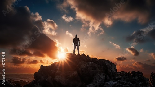 A Man on a Cliff Landscape Photography