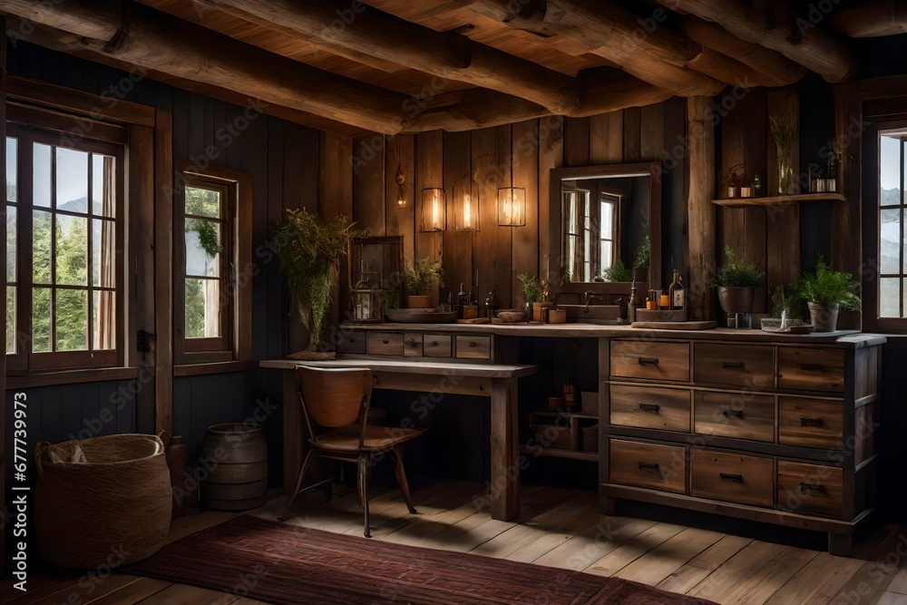 a cozy and rustic dressing area with reclaimed wood furniture a cozy and rustic dressing area with reclaimed wood furniture