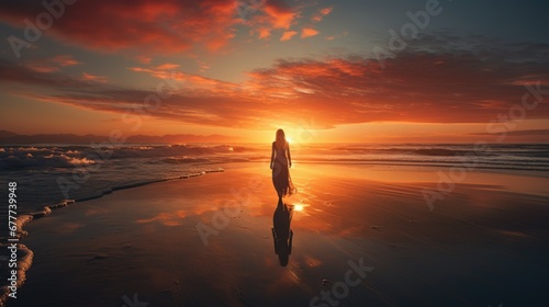 Woman Enjoy Sunset at Beach Landscape Photography
