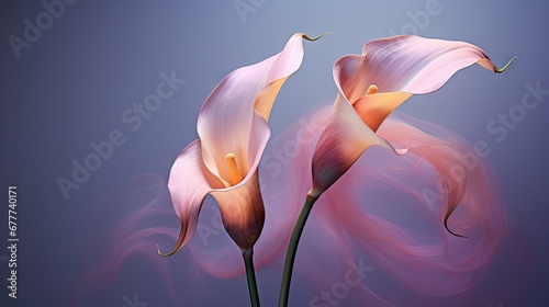  a digital painting of two pink flowers on a blue and purple background with a pink swirl in the middle of the image and a pink flower in the middle of the picture.  generative ai photo