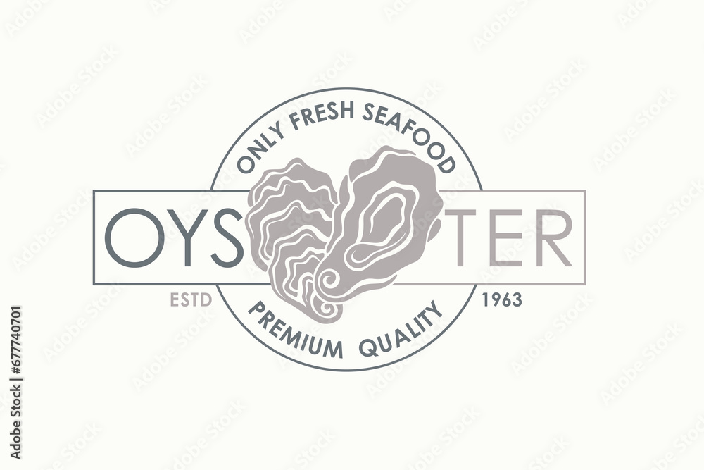 label of fresh oyster shell isolated on light background label of fresh oyster shell isolated on light background