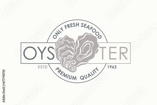 label of fresh oyster shell isolated on light background