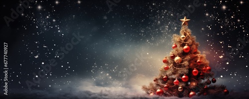 Background Featuring A Classic Christmas Tree Space For Text.   oncept Winter Wonderland  Festive Decor  Holiday Spirit  Cozy Christmas Vibes  Magical Atmosphere