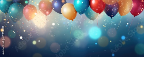 Festive Background With Balloons, Confetti, And Bokeh Lights Space For Text. Сoncept Nature-Inspired Photoshoot, Serene Scenery, Rustic Backdrops, Sun-Kissed Portraits, Golden Hour Magic