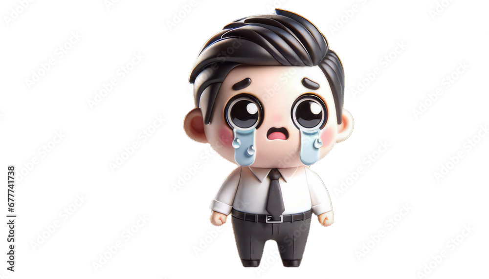 A 3D Model of a Cute Businessman Crying Over a Financial Crisis
