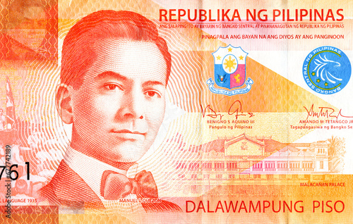 President Manuel Luis Quezon y Molina (1878 - 1944). Portrait from Philippines 20 Pisos Banknotes