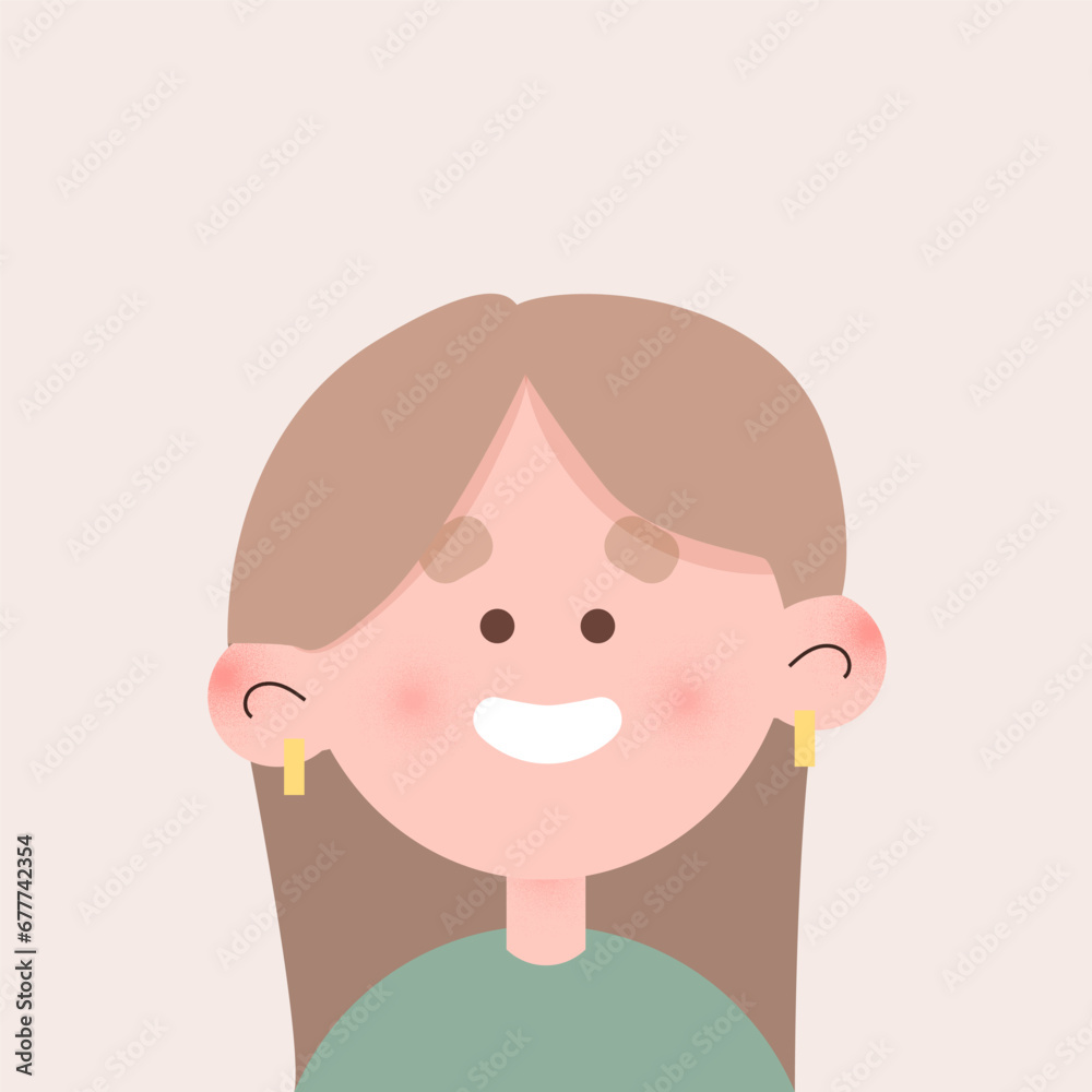 Cheerful woman avatar. Custom portrait. The face of female character. Avatar of smiling girl with blonde hair in tshirt. Vector illustration Cheerful woman avatar. Custom portrait. The face of female character. Avatar of smiling girl with blonde hair in tshirt. Vector illustration