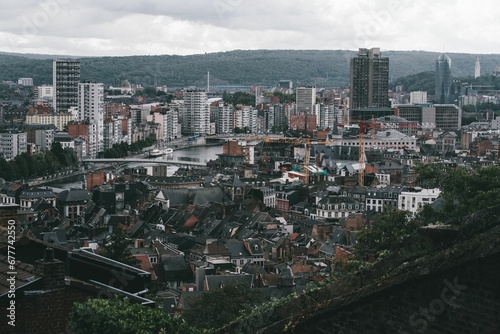 Fotografie Top view of the densely populated cityscape of Liege in Belgium