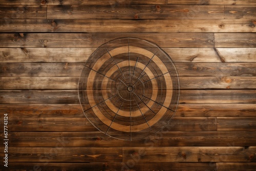 Wooden board with a target for throwing an axe and playing darts photo