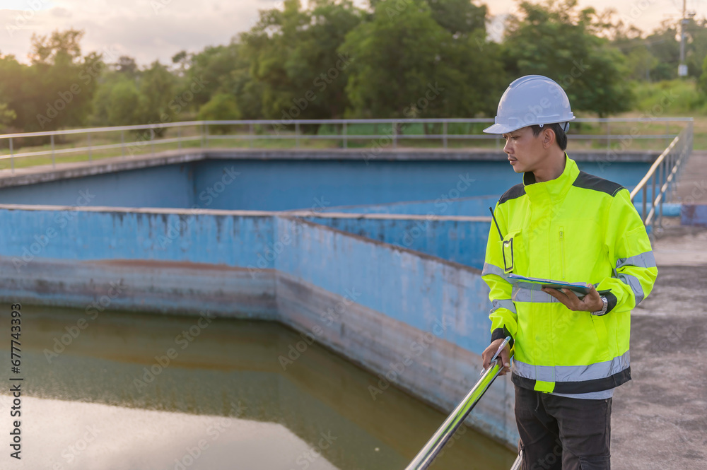 Environmental engineers work at wastewater treatment plants,Water supply engineering working at Water recycling plant for reuse Environmental engineers work at wastewater treatment plants,Water supply engineering working at Water recycling plant for reuse