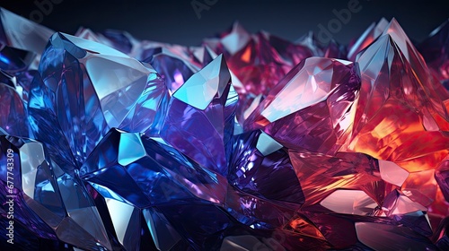 3d render, abstract crystal background, iridescent texture, macro panorama, faceted gem, polygonal wallpaper, Generative AI
