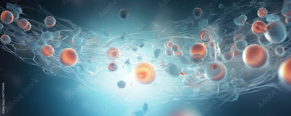3d rendering of Human cell or Embryonic stem cell microscope background, Geneative AI 3d rendering of Human cell or Embryonic stem cell microscope background, Geneative AI