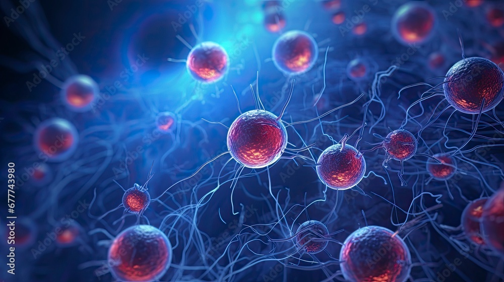 3d rendering of Human cell or Embryonic stem cell microscope background, Geneative AI 3d rendering of Human cell or Embryonic stem cell microscope background, Geneative AI