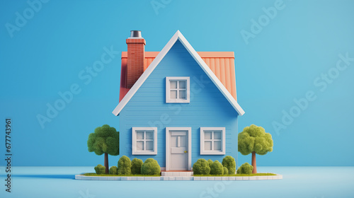 illustration of a cute blue colored 3d house model