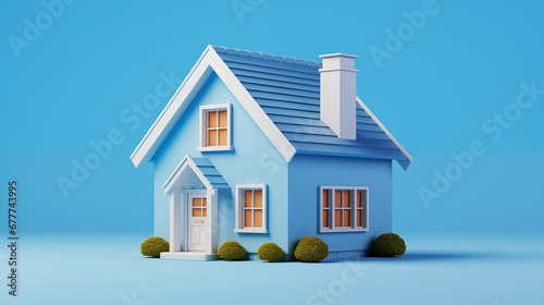 illustration of a cute blue colored 3d house model