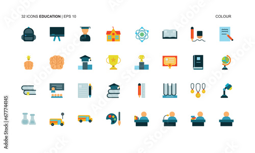 Vector illustration of a colorful icon pack isolated on a white background.