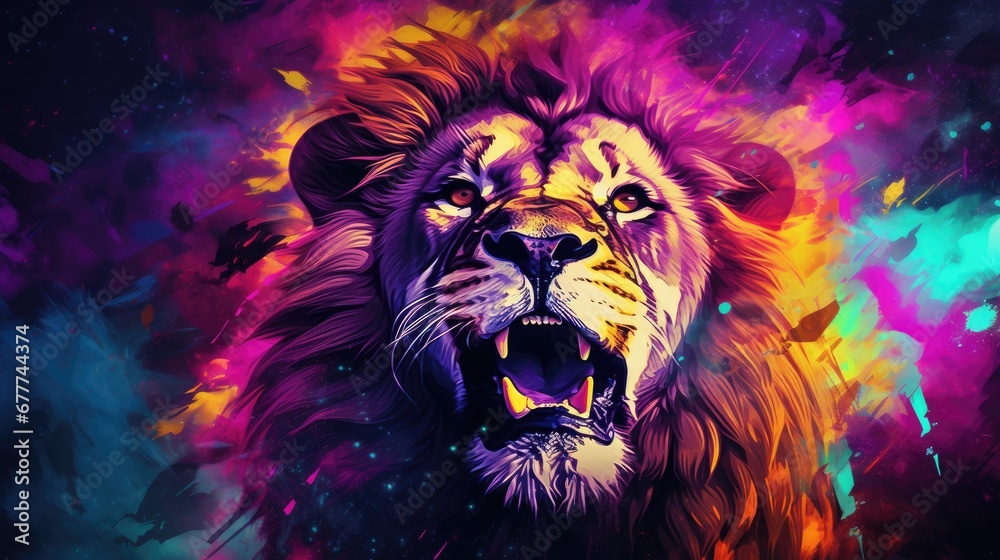  a painting of a lion with its mouth open and it's mouth wide open and it's mouth wide open with its mouth wide open and mouth wide open.  generative ai