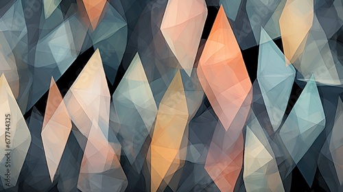  a painting of many different shapes and sizes of orange, blue, yellow, and black colors on a black background with a white border overlay to the top of the image. generative ai