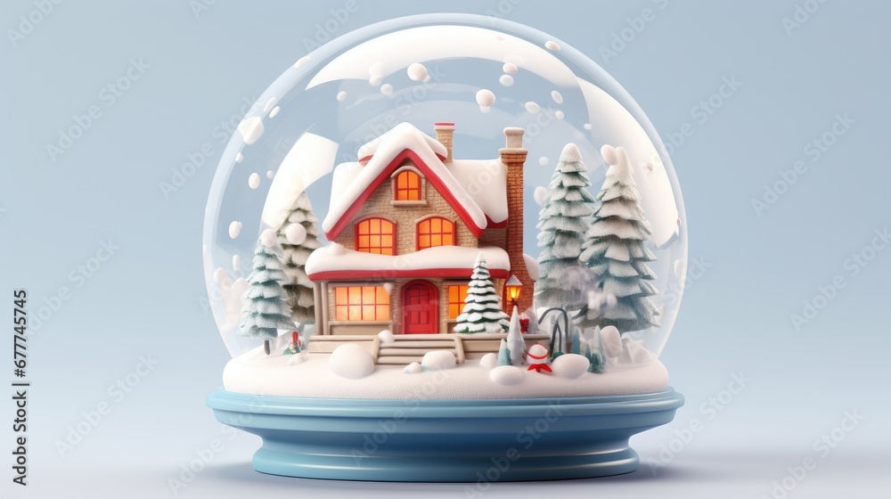 a snow globe with a house in the middle of it and snow falling off of ...