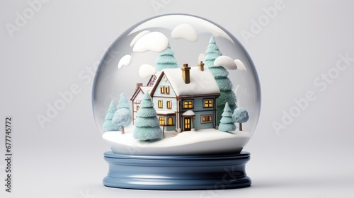  a snow globe with a house in the middle of it and a ladder going up the side of the house in the middle of the snow and a cloudy sky. generative ai