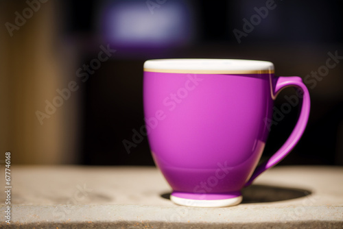A purple mug. The Royal Indulgence. The Majestic Violet Mug. Generative AI