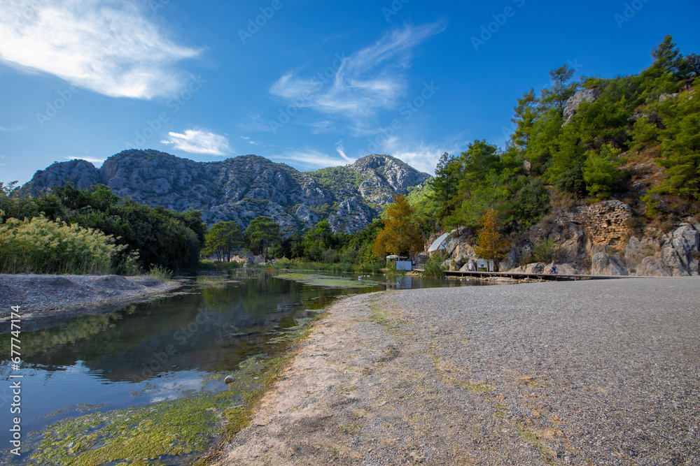 View of the popular and famous Çıralı (Çıralı) beach near the ancient city of Olympos in Turkey. View of the popular and famous Çıralı (Çıralı) beach near the ancient city of Olympos in Turkey.