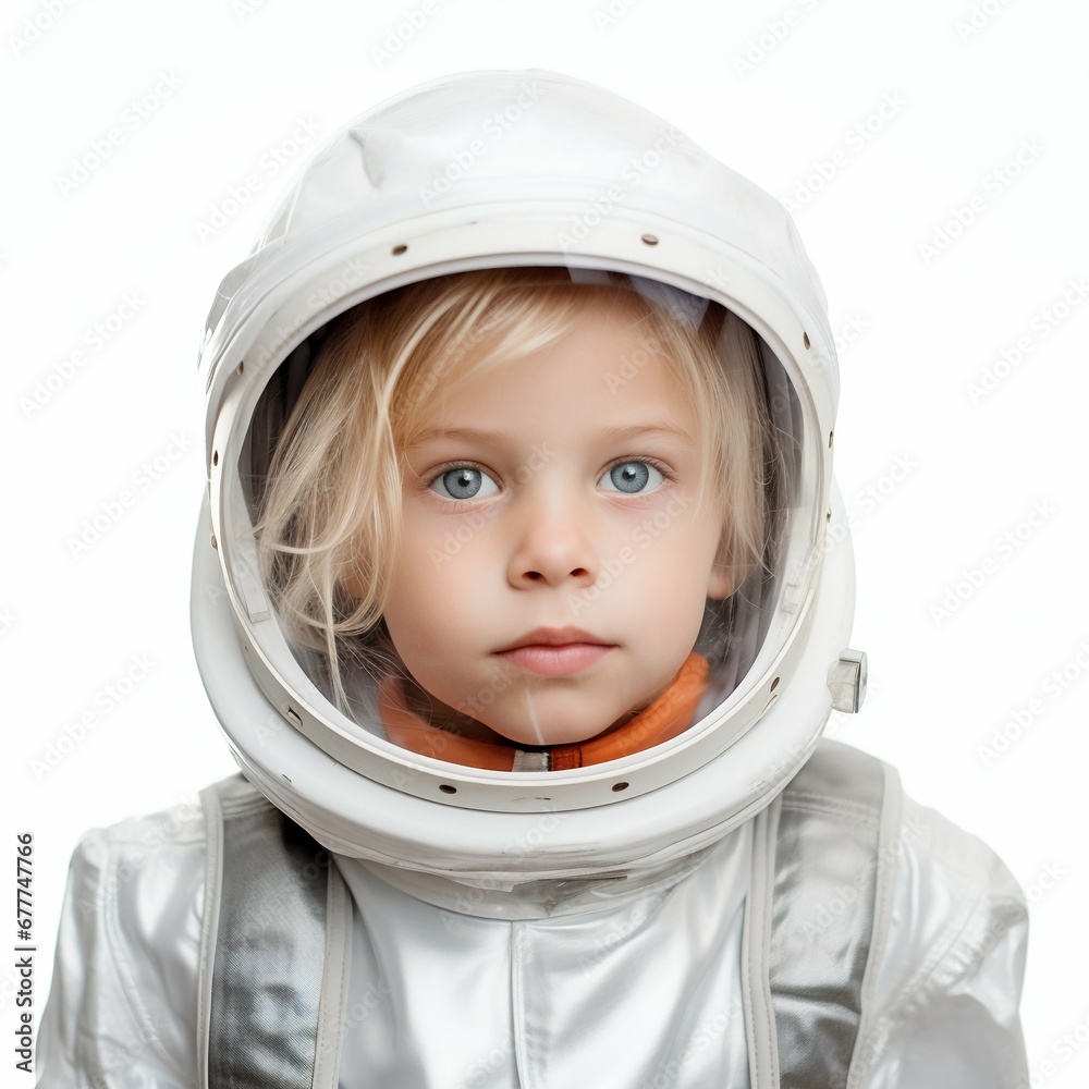 Smiling Little Girl in Astronaut Suit, Isolated on White Background. Generative ai Smiling Little Girl in Astronaut Suit, Isolated on White Background. Generative ai
