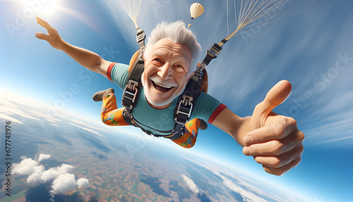Elderly Man Enjoying Skydiving