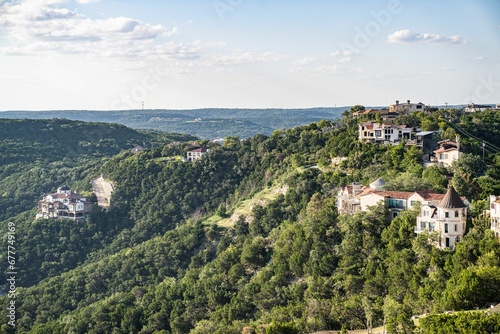 Aerial shot of mansions and hill top homes in Austin West Lake photo