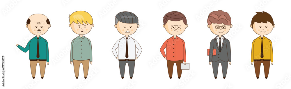 Man Business and Office Employee Character in Suit and Tie Standing Vector Set Man Business and Office Employee Character in Suit and Tie Standing Vector Set