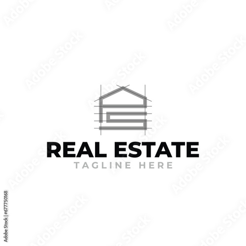 ps home line minimalist modern letter logo outline vector icon illustration