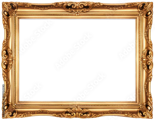 Vintage and antique gold photo frame isolated on transparent background
