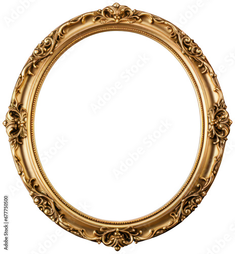 Vintage and antique gold photo frame isolated on transparent background