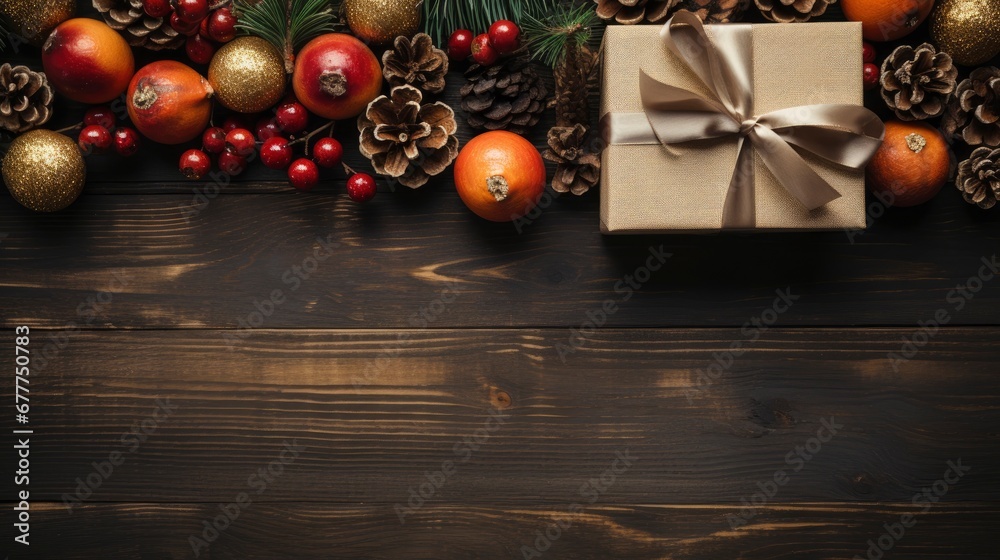 Naklejka premium Merry Christmas and happy New Year background copy space, Generative AI