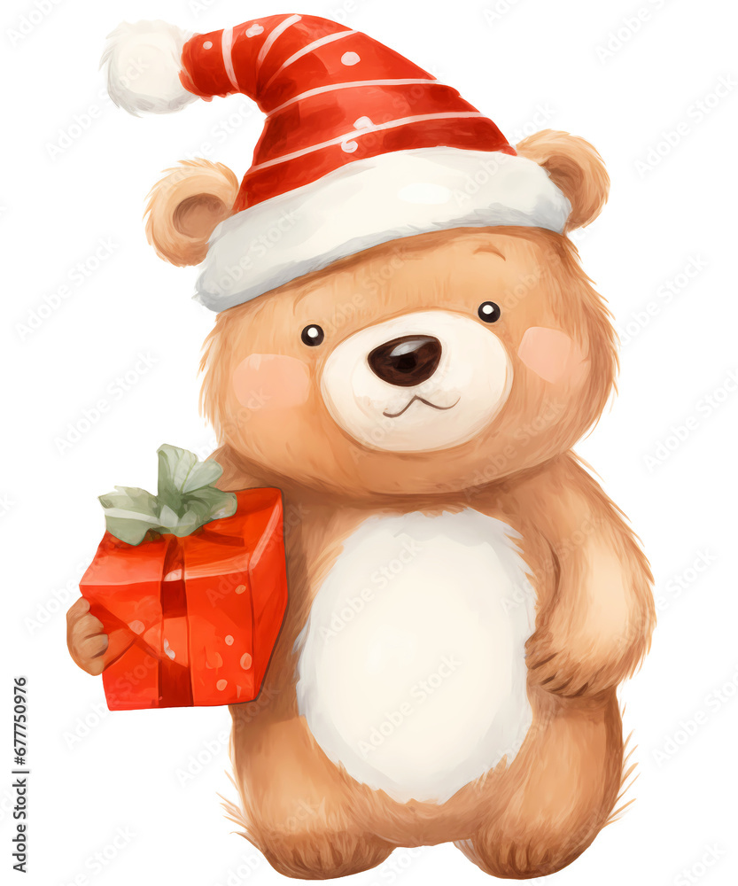 Watercolor Christmas bear Santa. Watercolor Christmas bear Santa.