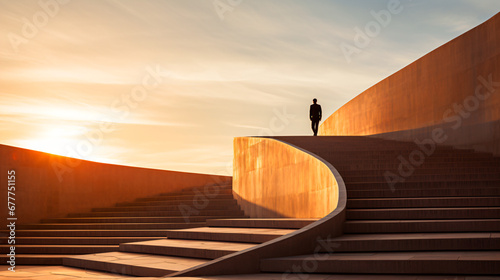 hombre exitoso concepto, subiendo escaleras, alcanzando metas, llegando a cumplir sus objetivos photo