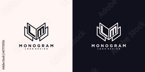 Initials letter LM with book line art education logo symbol vector illustration