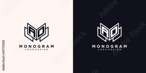Initials letter AD with book line art education logo symbol vector illustration