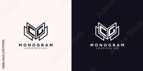 Initials letter CG with book line art education logo symbol vector illustration