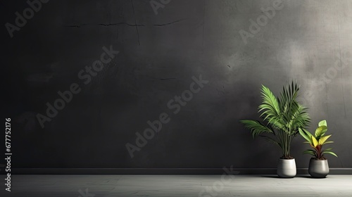 Empty dark abstract cement wall and studio room with smoke float up interior texture for display products wall background, Generative Ai