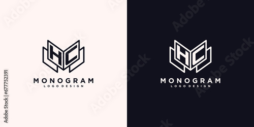 Initials letter HC with book line art education logo symbol vector illustration