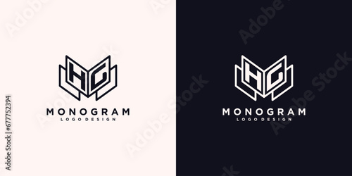 Initials letter HG with book line art education logo symbol vector illustration