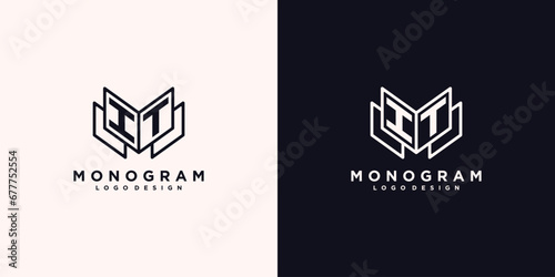 Initials letter IT with book line art education logo symbol vector illustration
