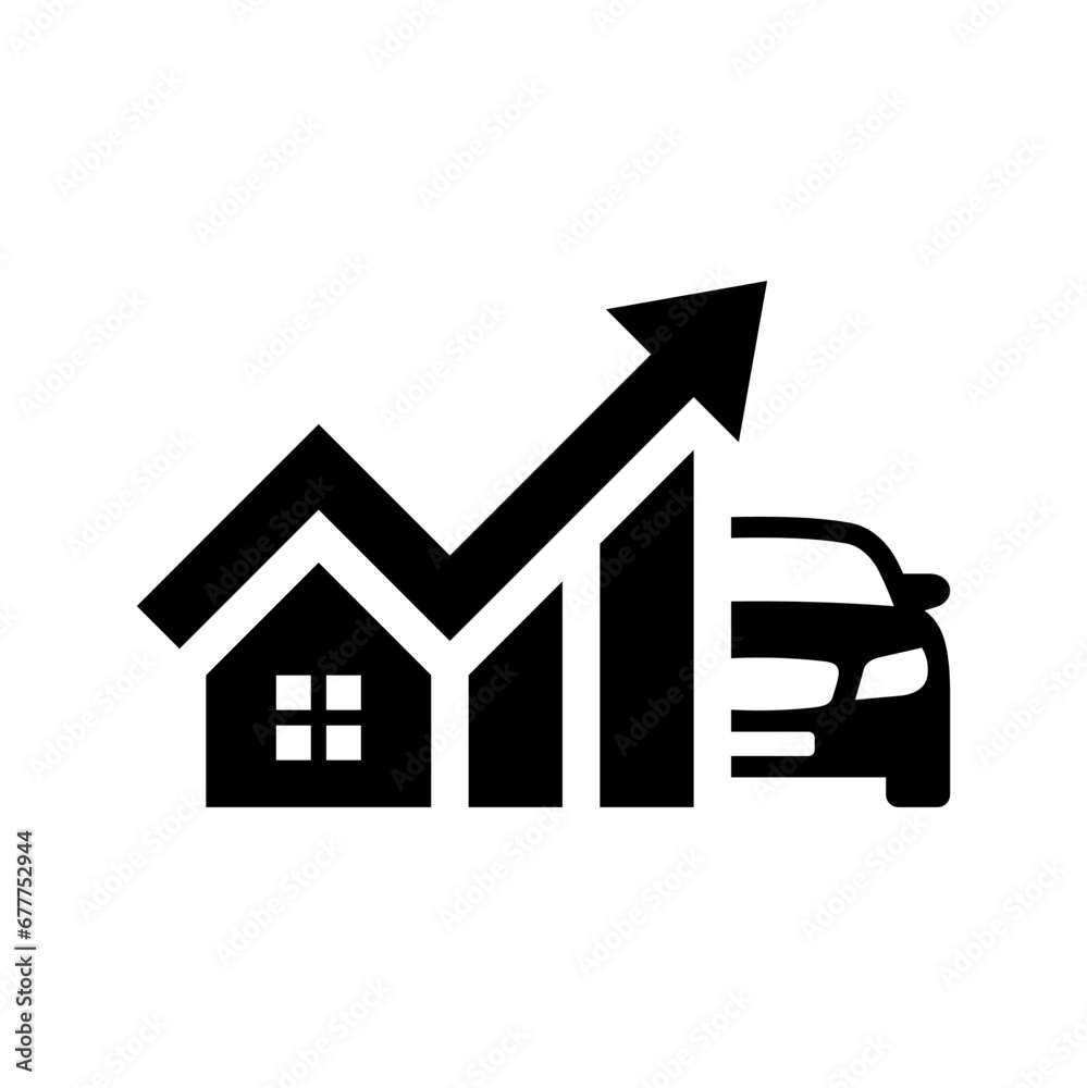 Cost of living icon. Home and car ownership. Household bills. Rising cost of living. Vector icon isolated on white background. - obrazy, fototapety, plakaty 