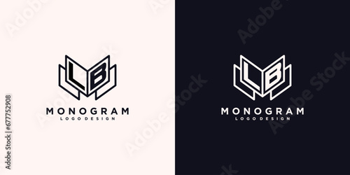 Initials letter LB with book line art education logo symbol vector illustration