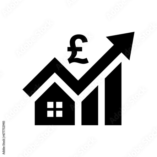 Cost of living icon. Property value. House investment growth. Real estate. Vector icon isolated on white background.